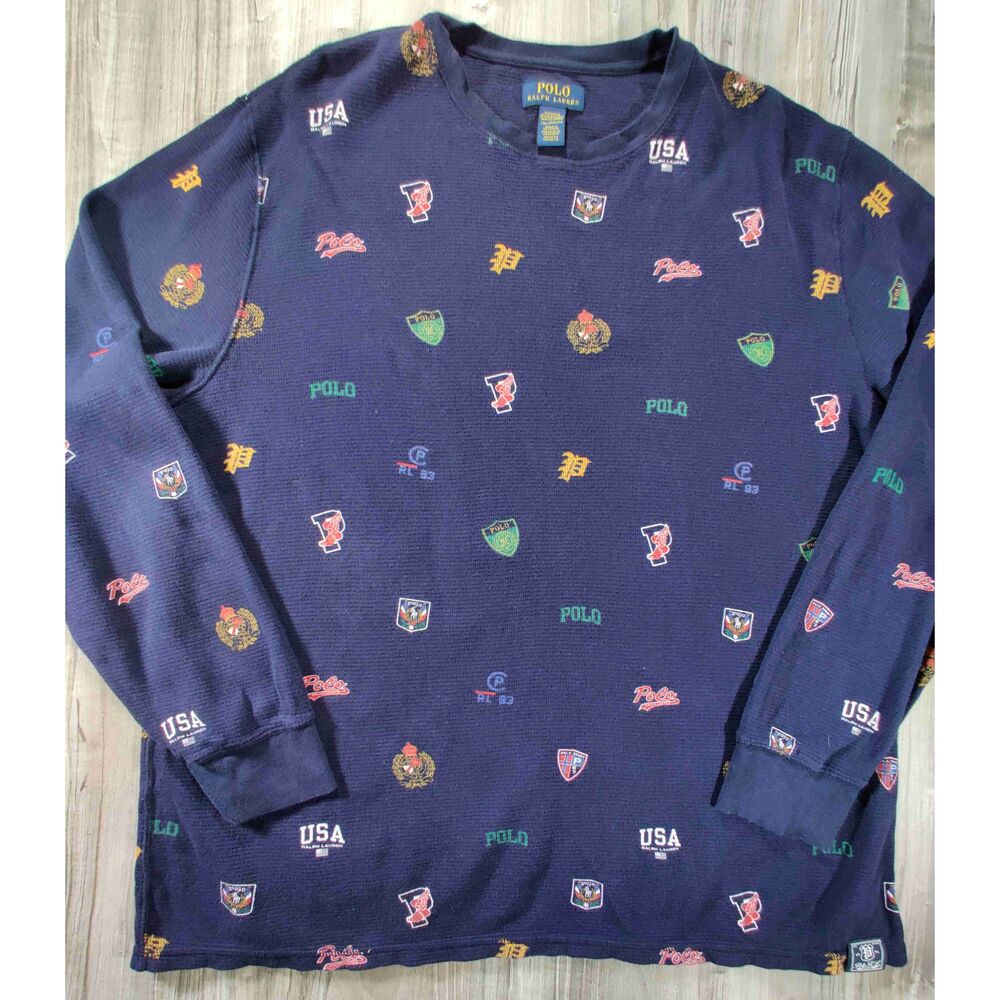 Polo Ralph Lauren Long Sleeve Waffle Knit Thermal Sleep Shirt Mens Size 2XL Navy